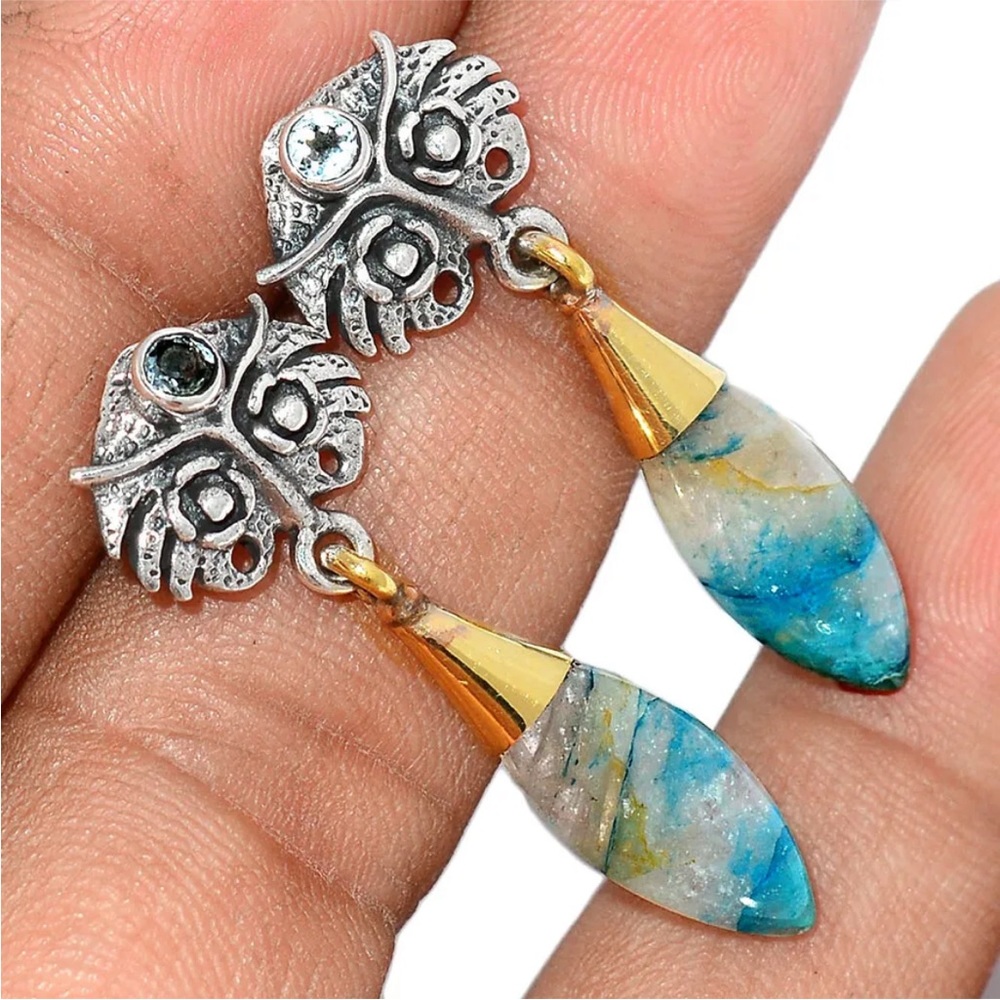 Owl quantum Quattro or turquoise silver earrings